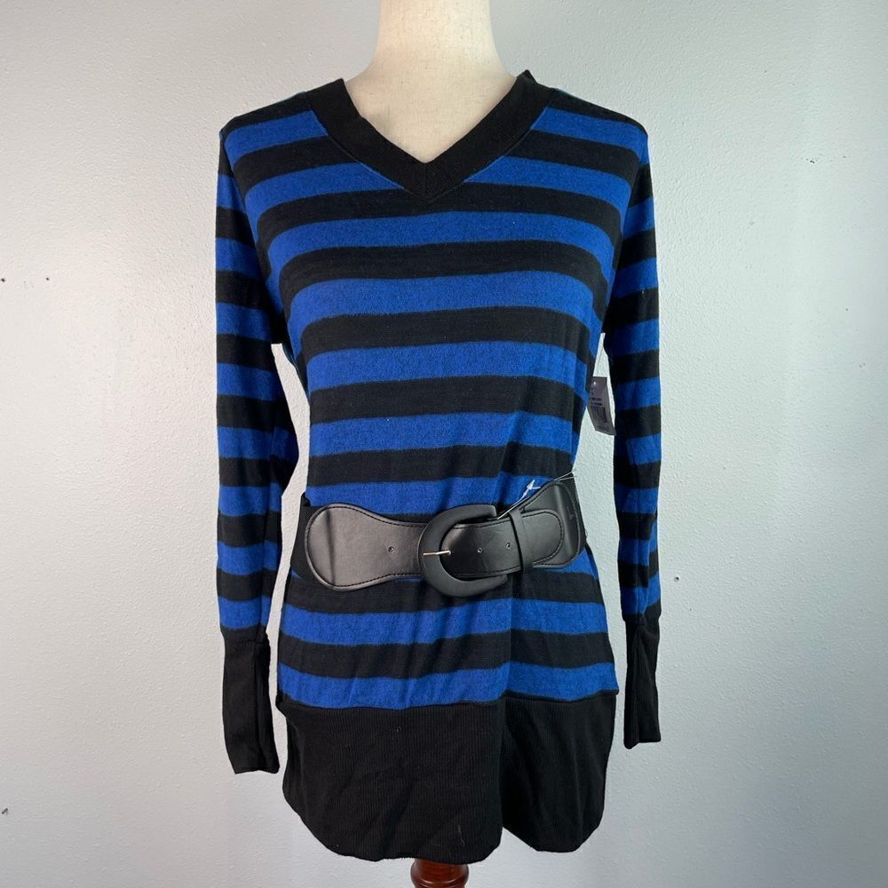 NWT Eye Candy Striped V-Neck Sweater with Belt Size 1X